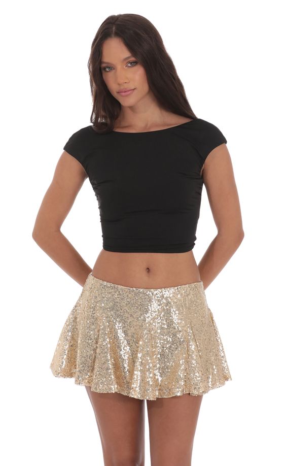 Sequin Flare Skirt in Gold