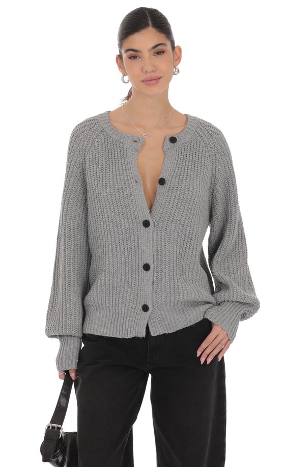 Braid Cable Knit Cardigan in Gray
