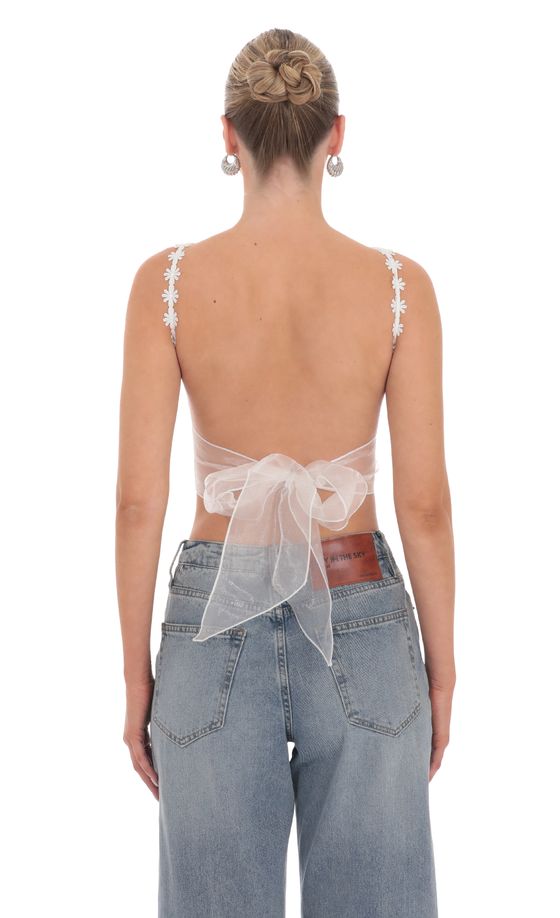 Floral Strap Open Back Top in White