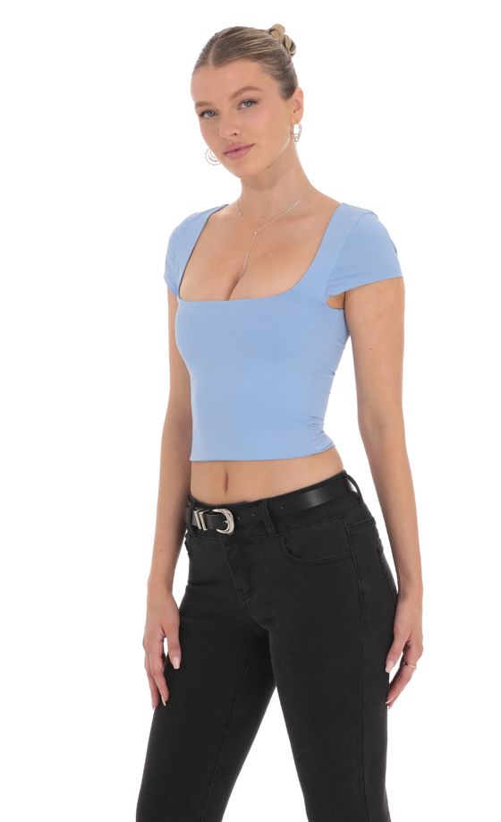 Scoop Neck Open Back Top in Sky Blue