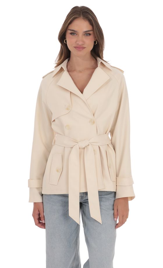 Double Breasted Trench Coat in Cream