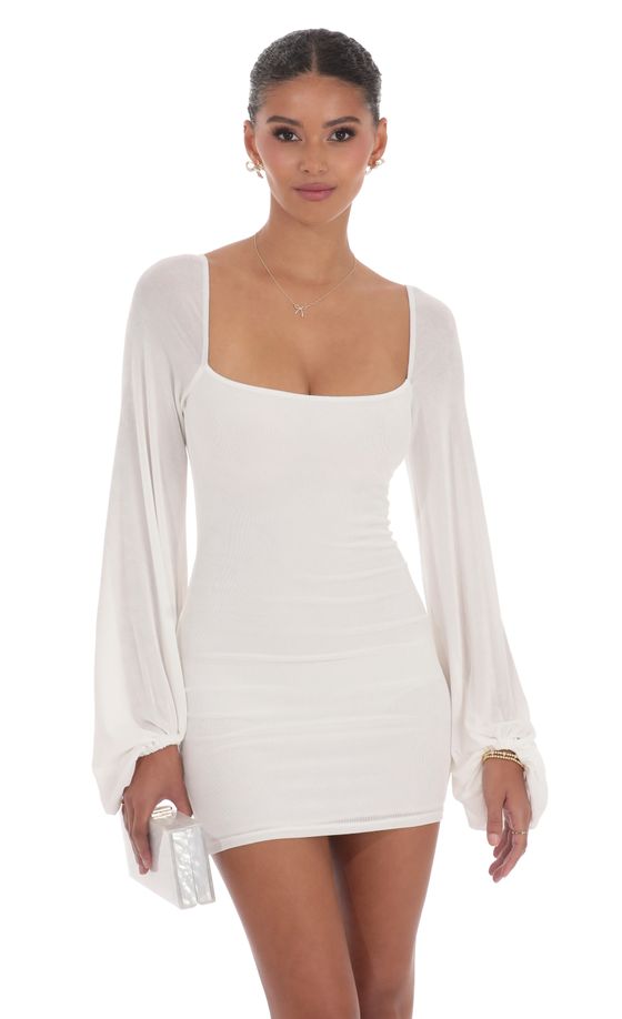 Long Sleeve Bodycon Dress in White