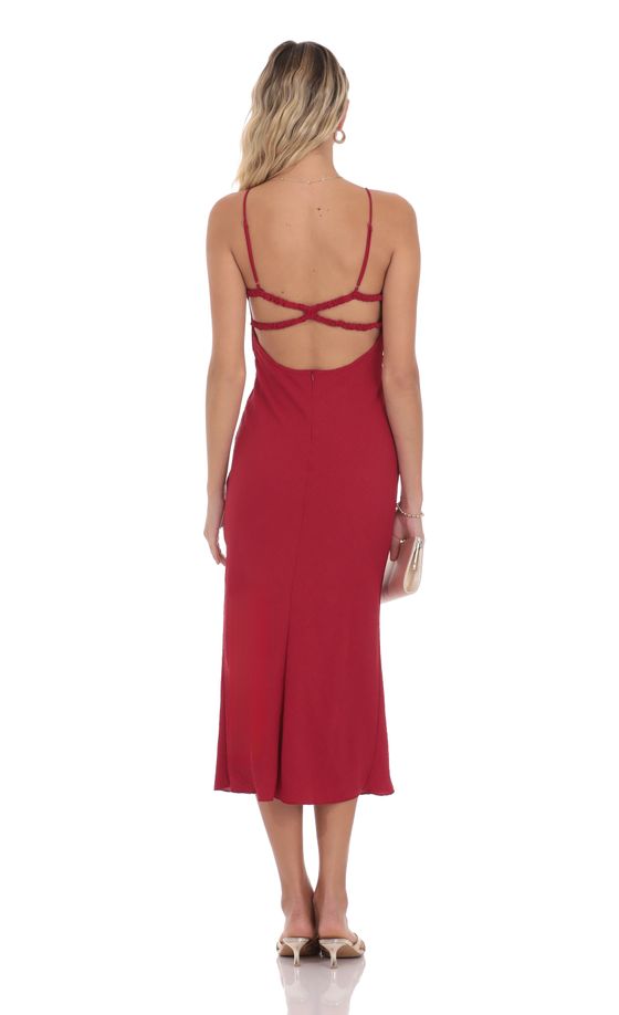 Crinkle Open Back Midi Dress in Red