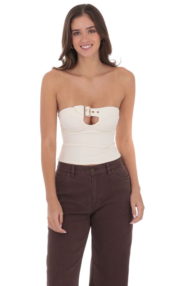 Keyhole Buckle Top in Ivory
