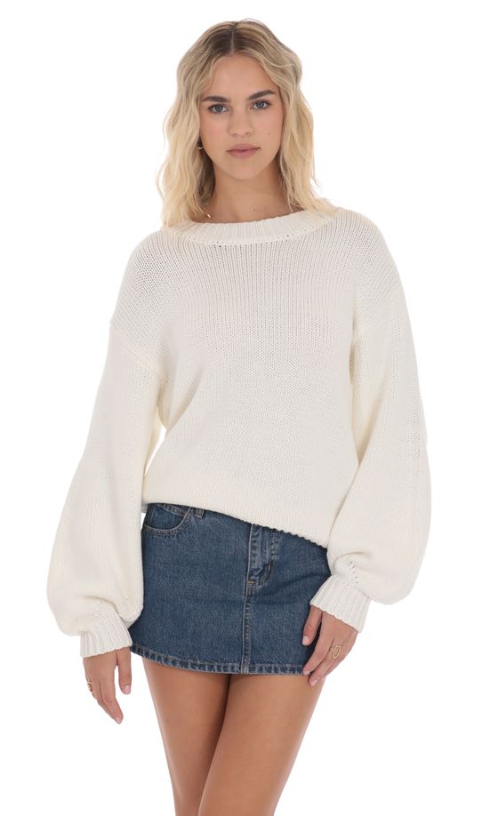 Knit Balloon Sleeve Jumper in Ivory