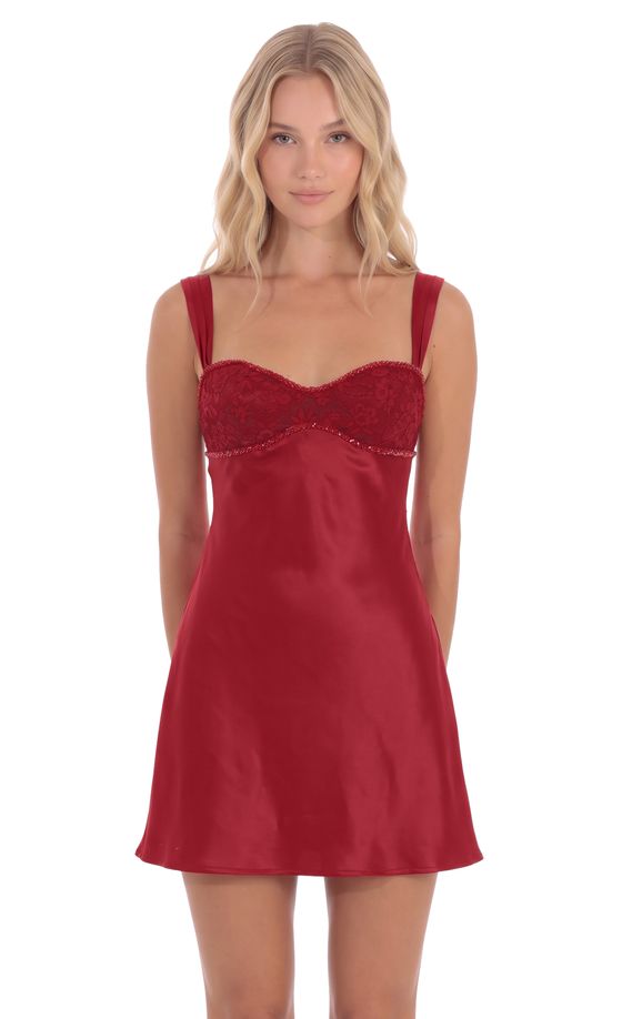 Beaded Sweetheart Mini Dress in Red