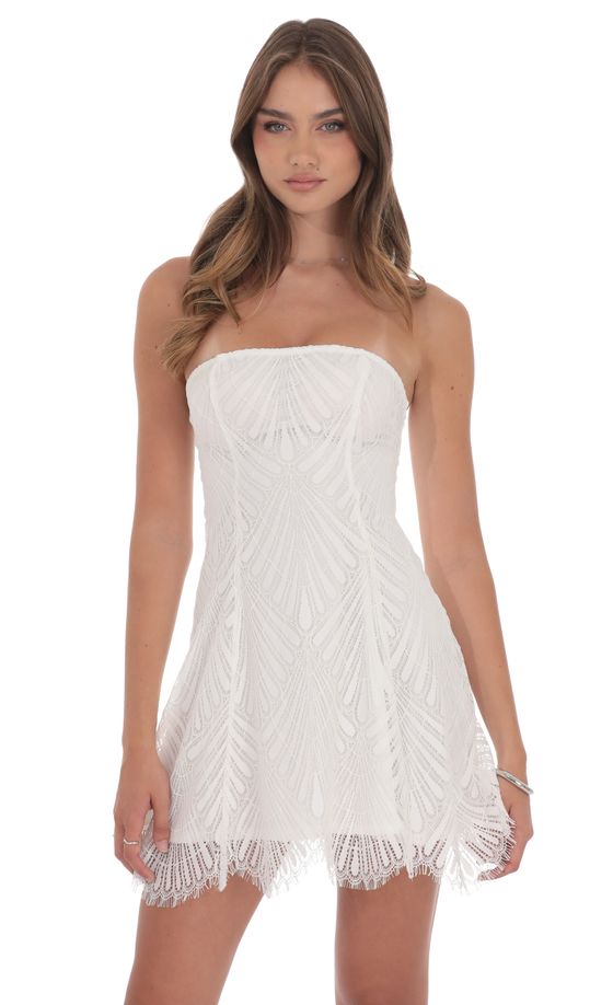 Strapless Lace Hem Dress in White