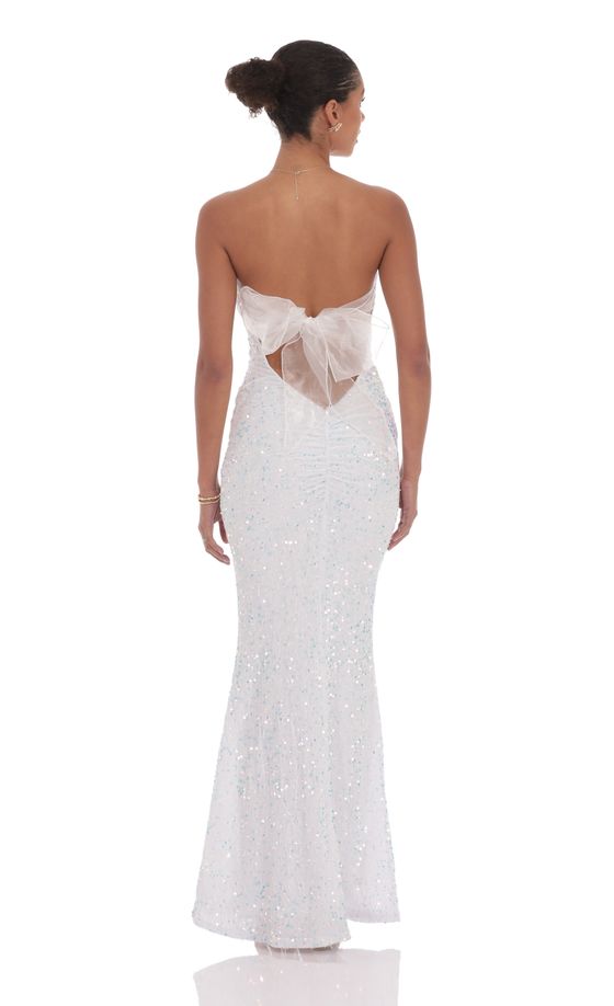 Velvet Sequin Strapless Maxi Dress in White