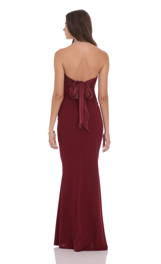 Back Bow Strapless Maxi Dress in Burgundy