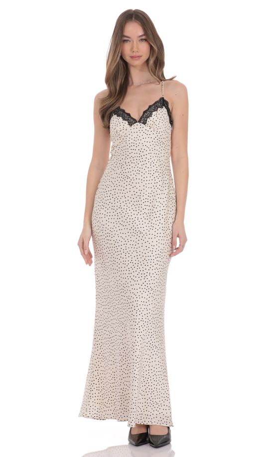 Polka Dot Triangle Maxi Dress in Cream