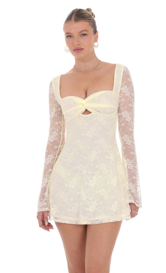 Lace Twist Cutout Dress in Cream