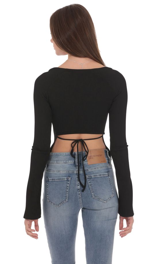 Back Tie Cutout Top in Black