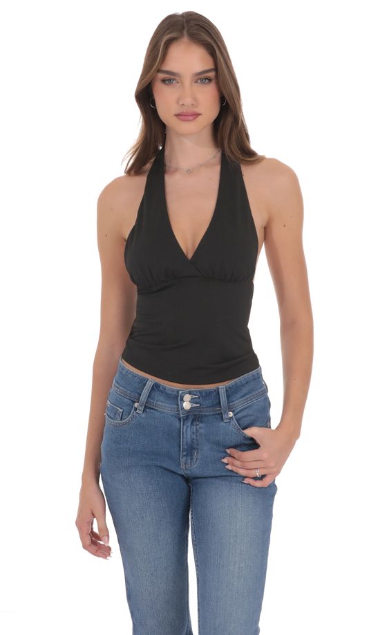 V-Neck Halter Top in Black