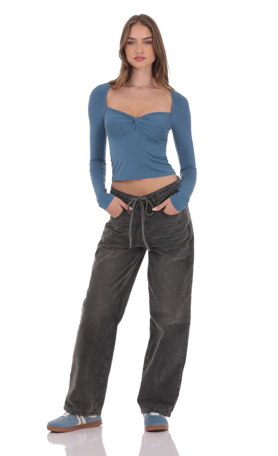 Drawstring Denim Jeans in Faded Black