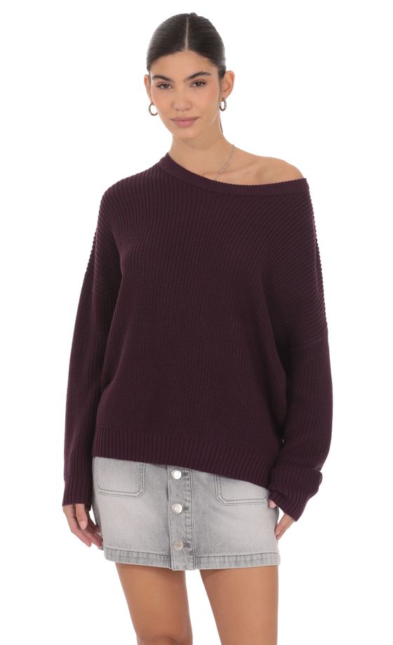 Oversize Open Knit Jumper in Purple