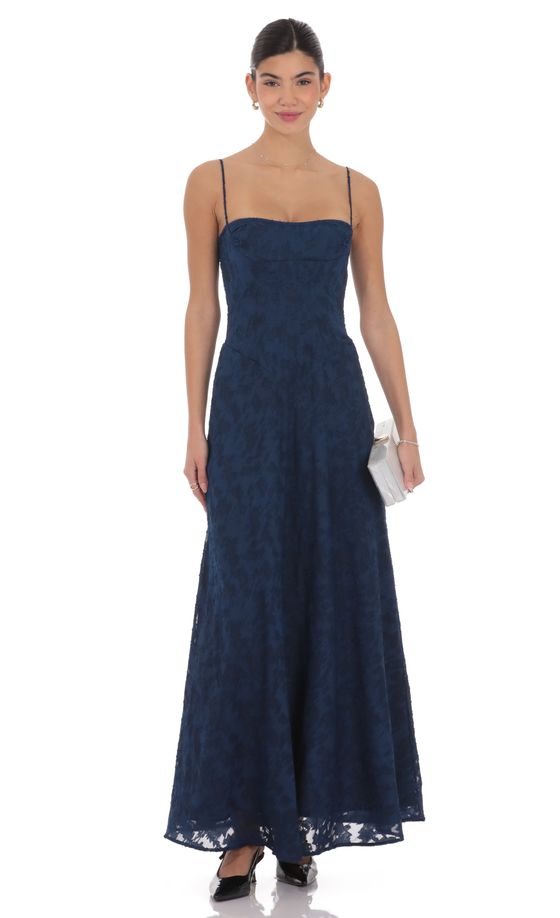 Burnout Lace-Up Maxi Dress in Navy