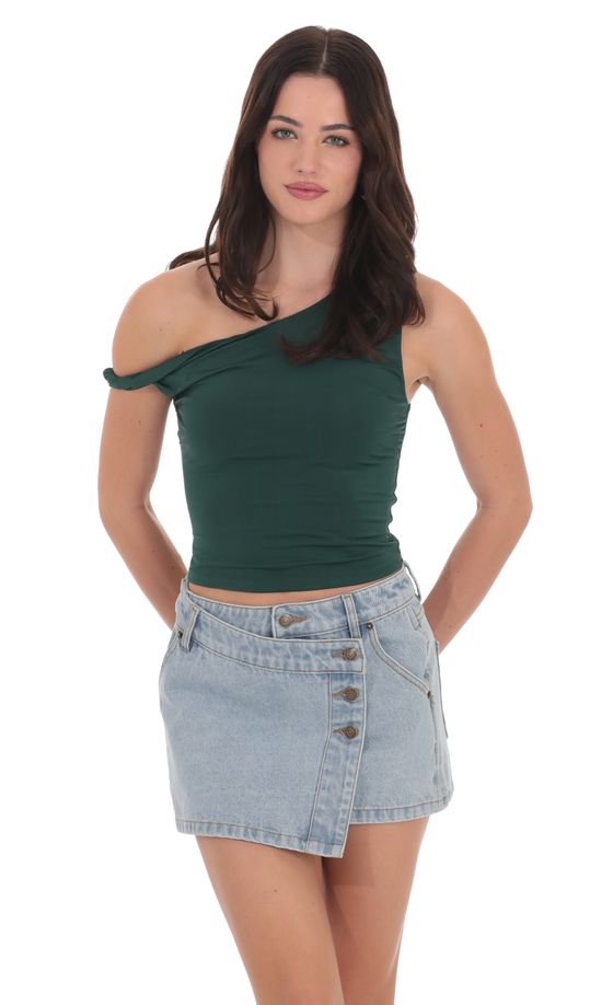 Overlap Button Denim Skirt in Light Blue