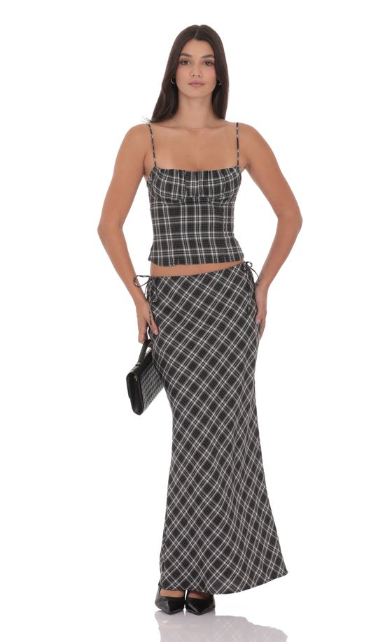 Plaid Maxi Skirt in Black