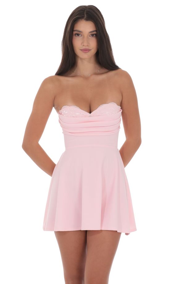 Lace Bust Fit and Flare Dress in Pink