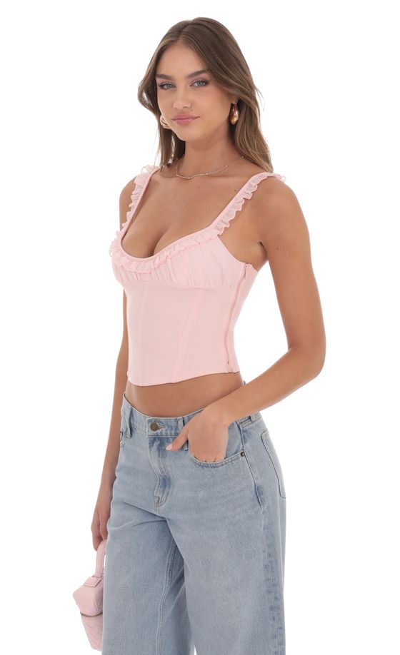 Ruffle Scoop Corset Top in Pink