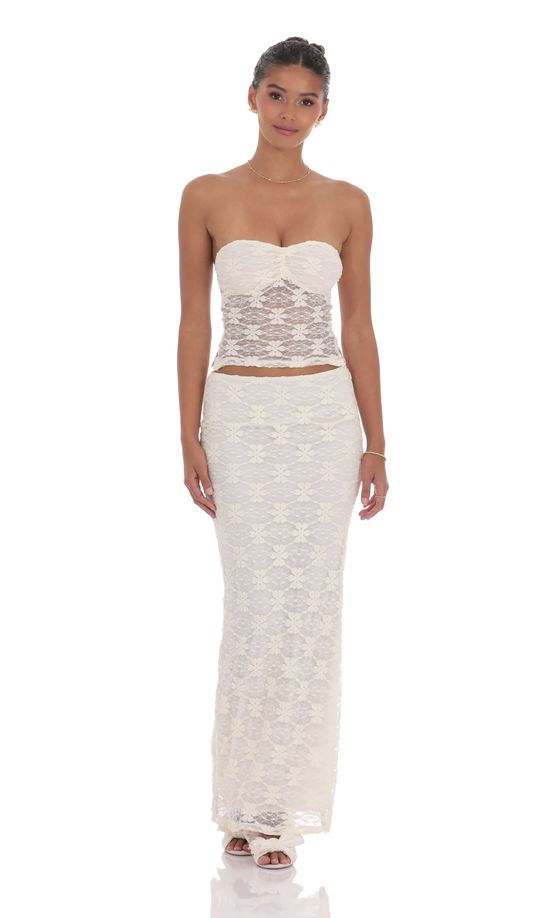 Lace Maxi Skirt in Cream