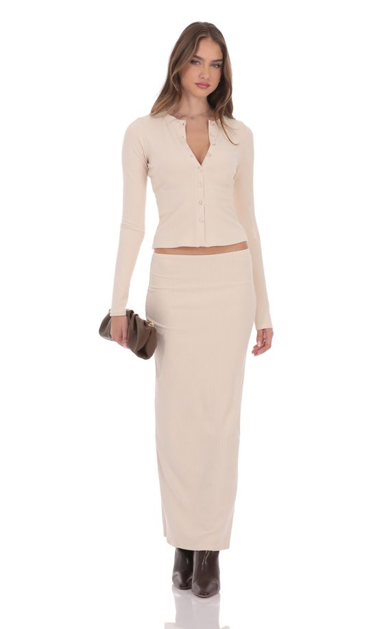Ribbed Soft Maxi Skirt in Cream