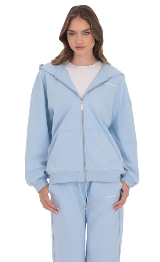 Синее худи оверсайз на молнии