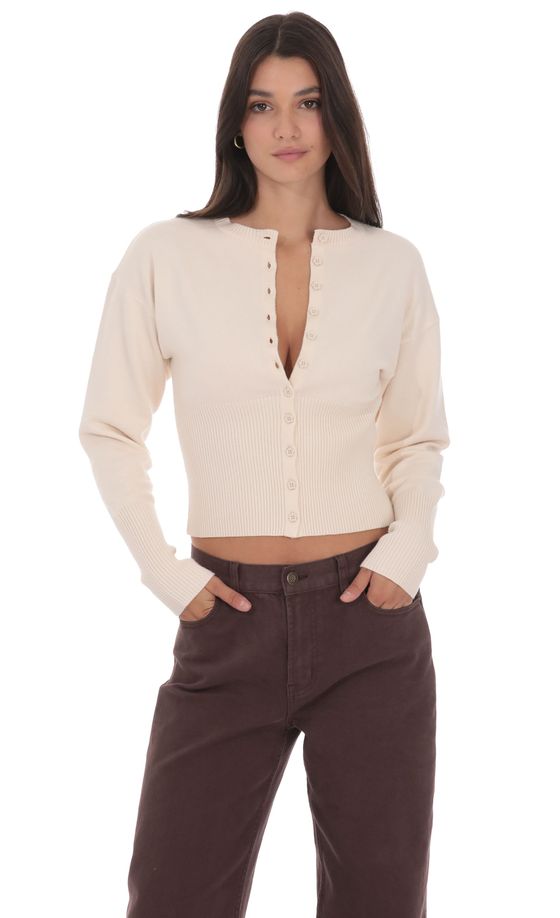 Кардиган из трикотажа с поясом кремовый