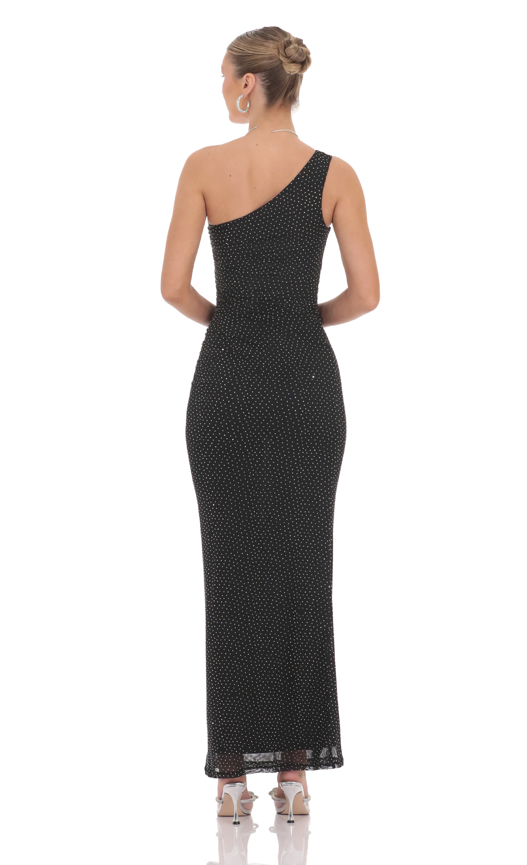One Shoulder Rhinestone Maxi Dress in Black | LUCY IN THE SKY One Shoulder Rhinestone Maxi Dress in Black | LUCY IN THE SKY