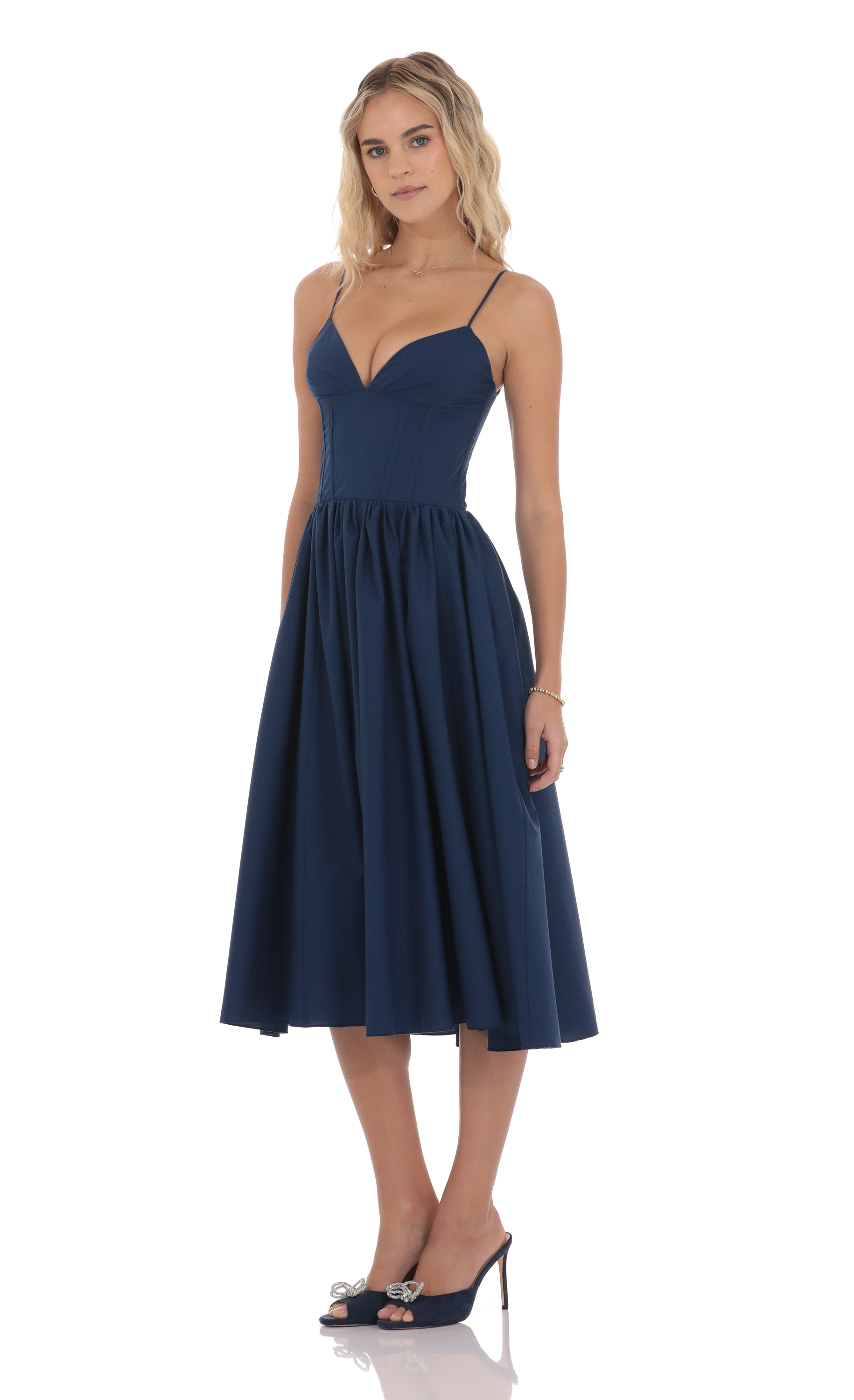 navy blue corset midi dress Satin Corset Midi Dress Elegant GlowEllevia