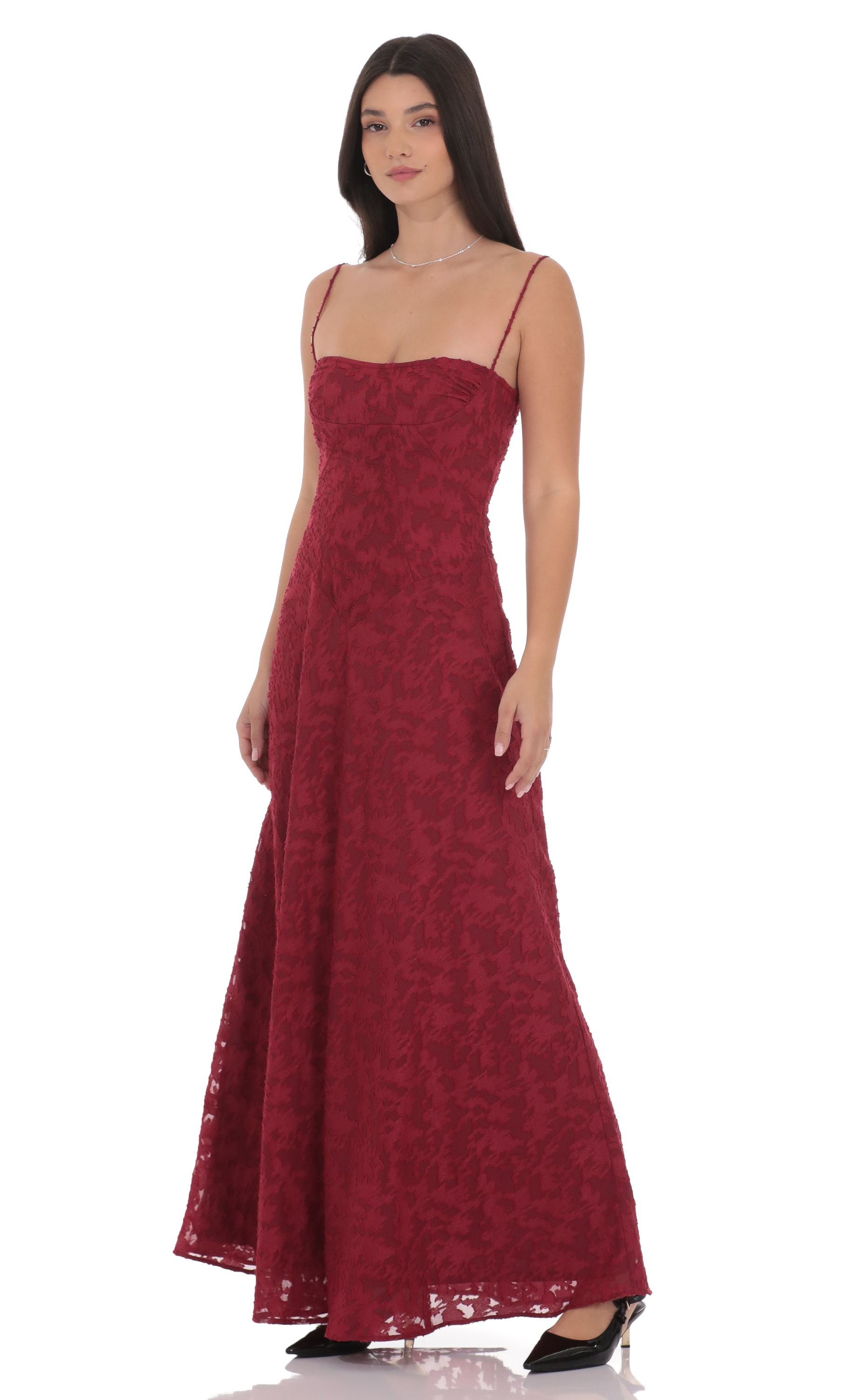Burnout Lace-Up Maxi Dress in Maroon | LUCY IN THE SKY