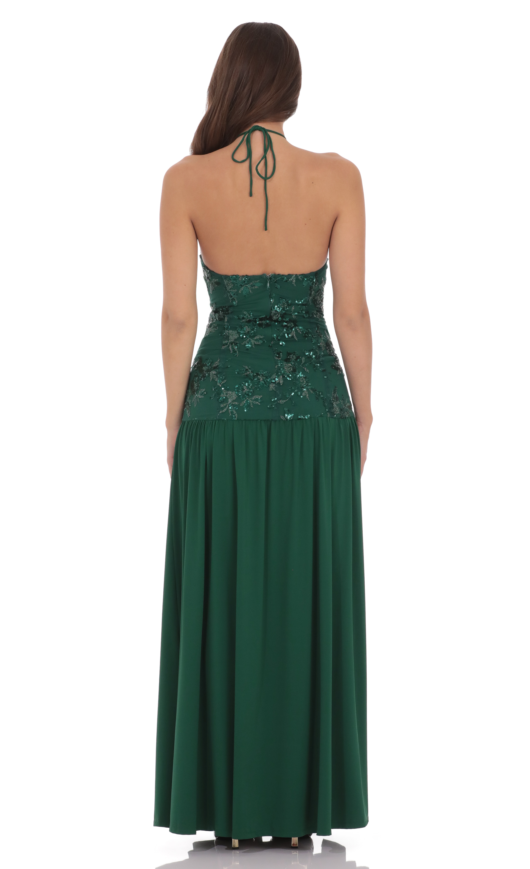 Drop Waist Sequin Maxi Dress in Green Drop Waist Sequin Maxi Dress in Green
