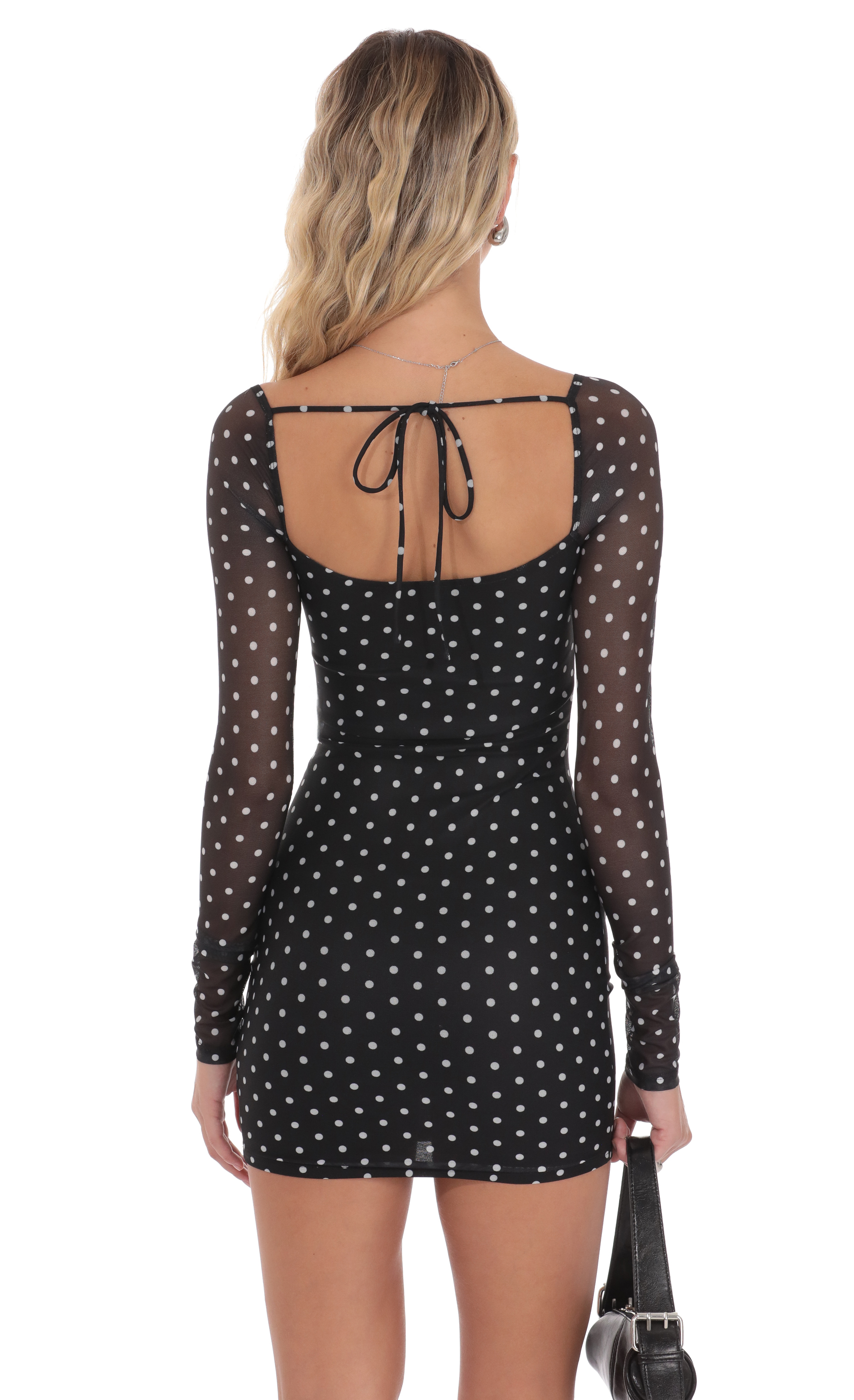 Polka Dot Long Sleeve Bodycon Dress in Black | LUCY IN THE SKY