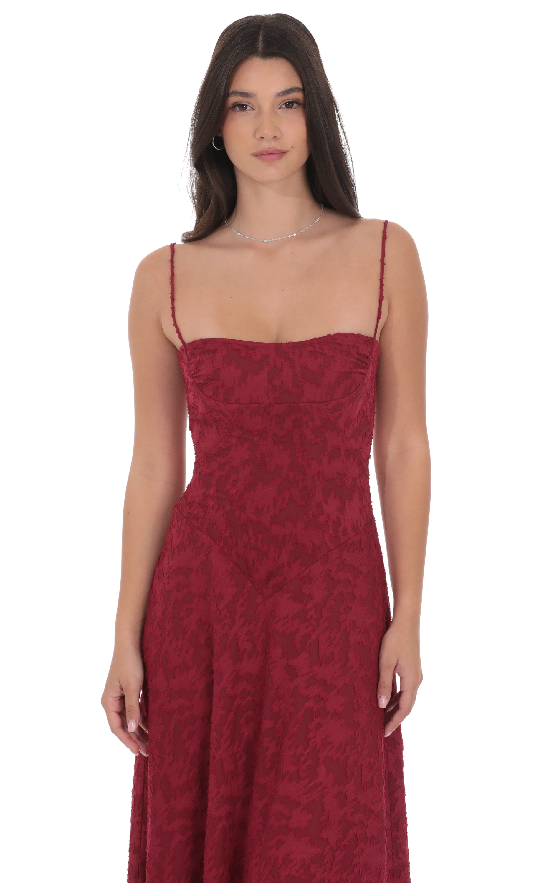 Burnout Lace-Up Maxi Dress in Maroon | LUCY IN THE SKY