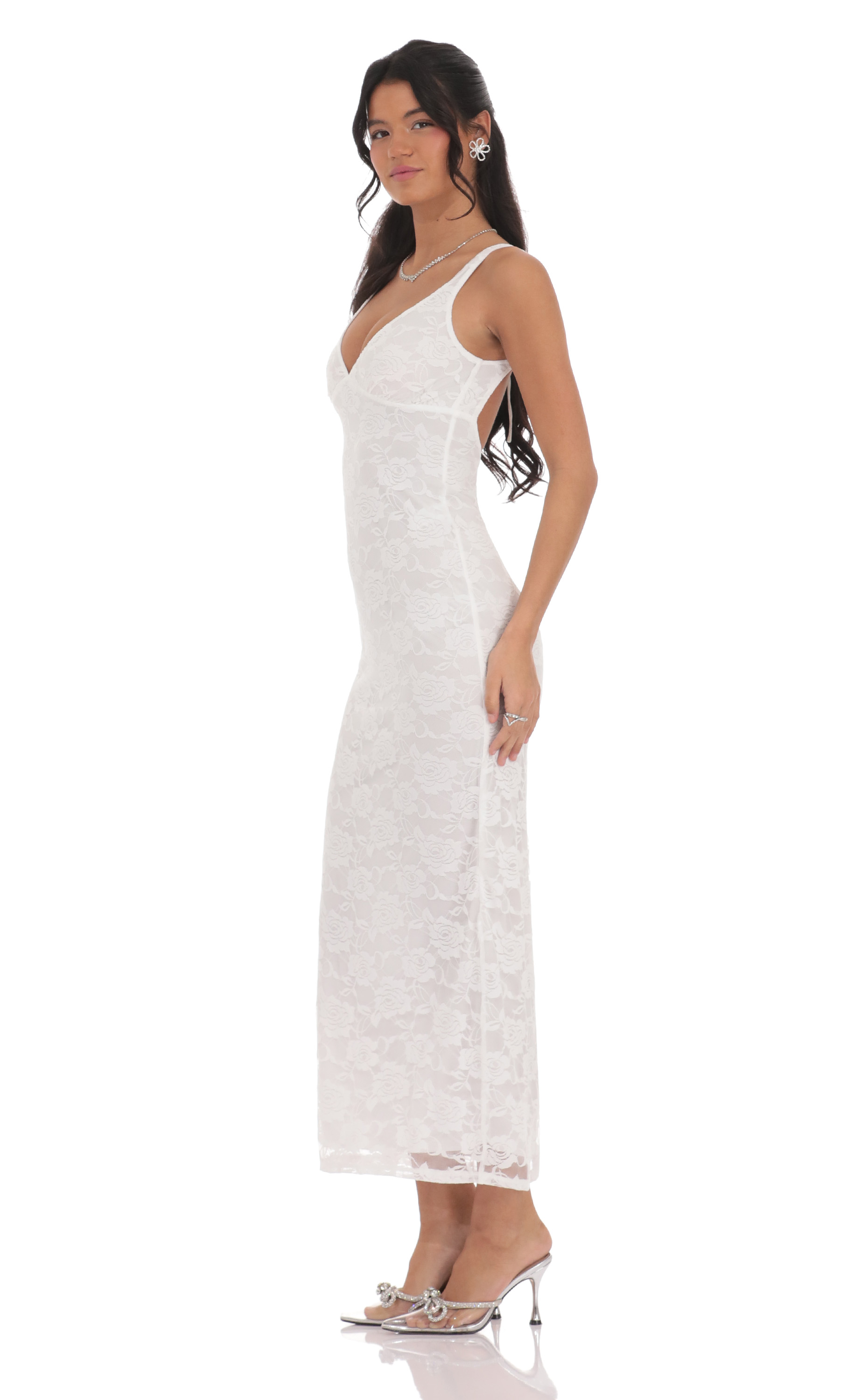 fitted lace wedding dress Lace Bodycon Maxi Dress in Pink main image 0