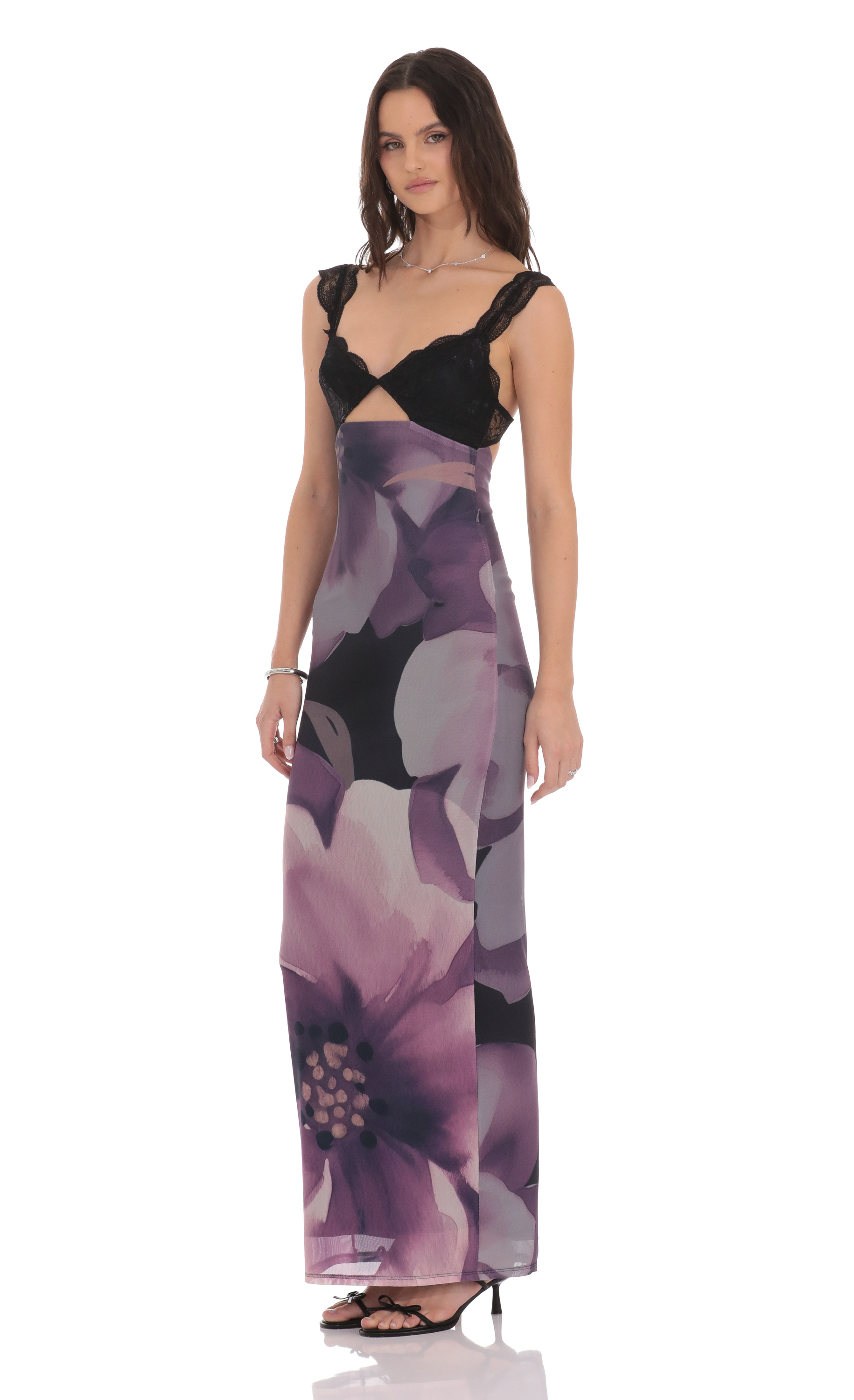 Cutout Lace Floral Maxi Dress in Purple Cutout Lace Floral Maxi Dress in Purple