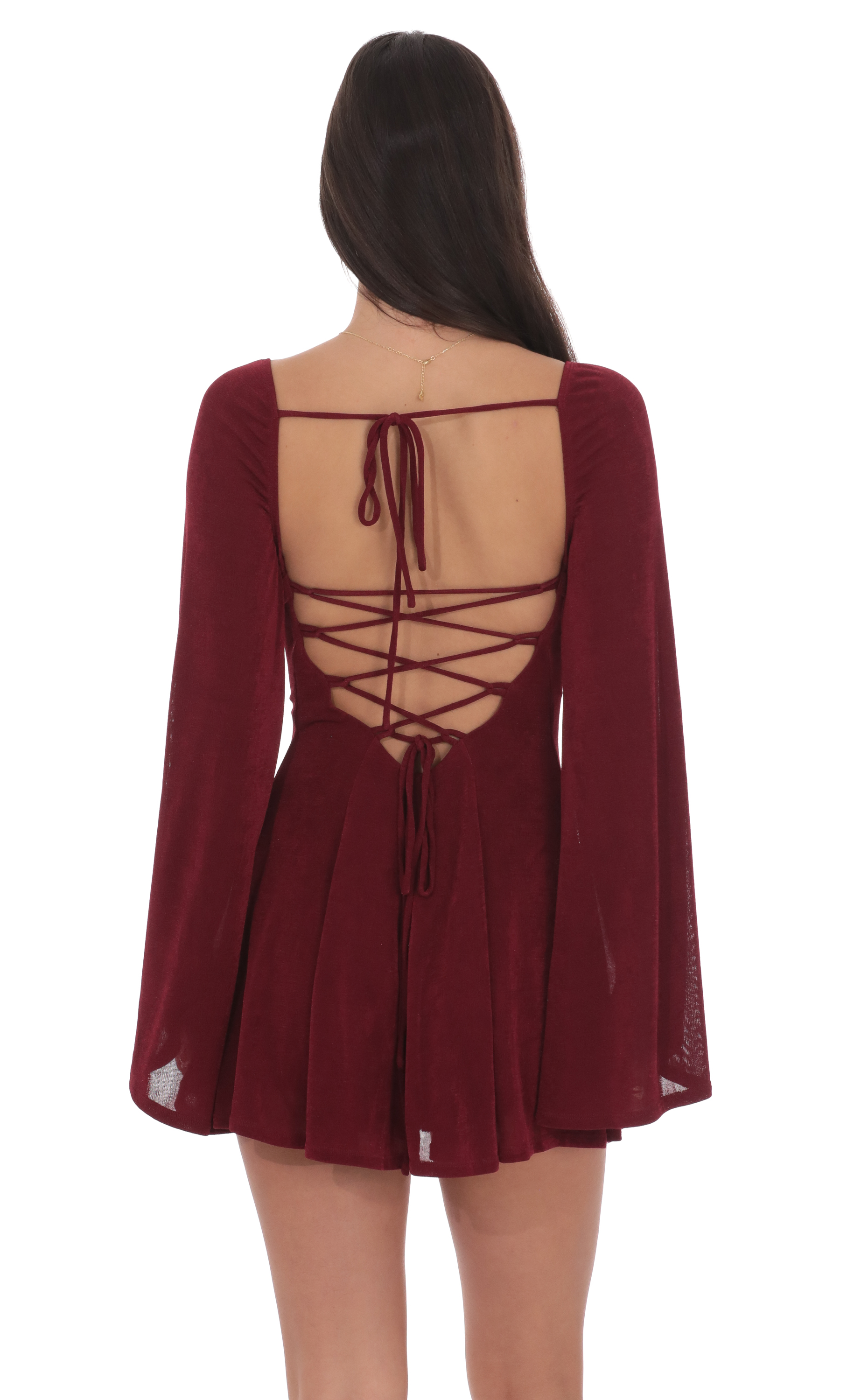 Slinky Flare Sleeve Dress in Burgundy | LUCY IN THE SKY