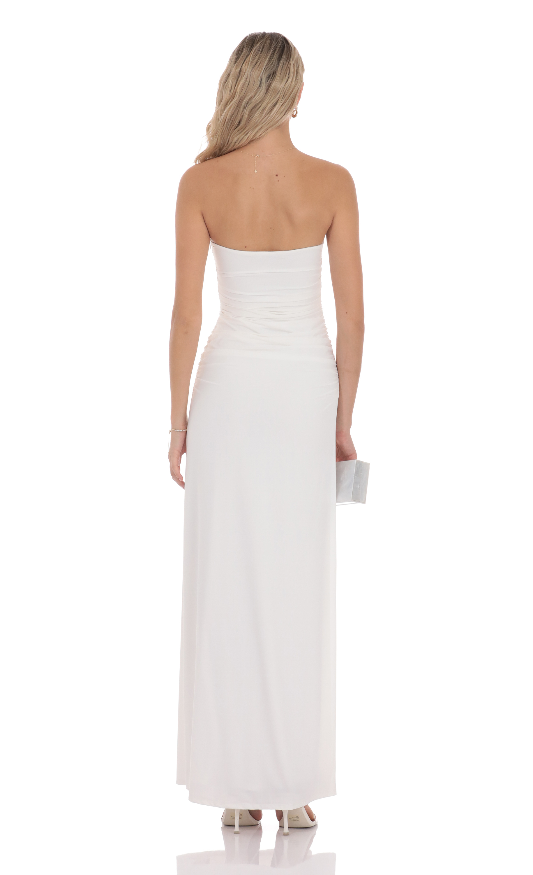 Embellished Strapless Maxi Dress In White