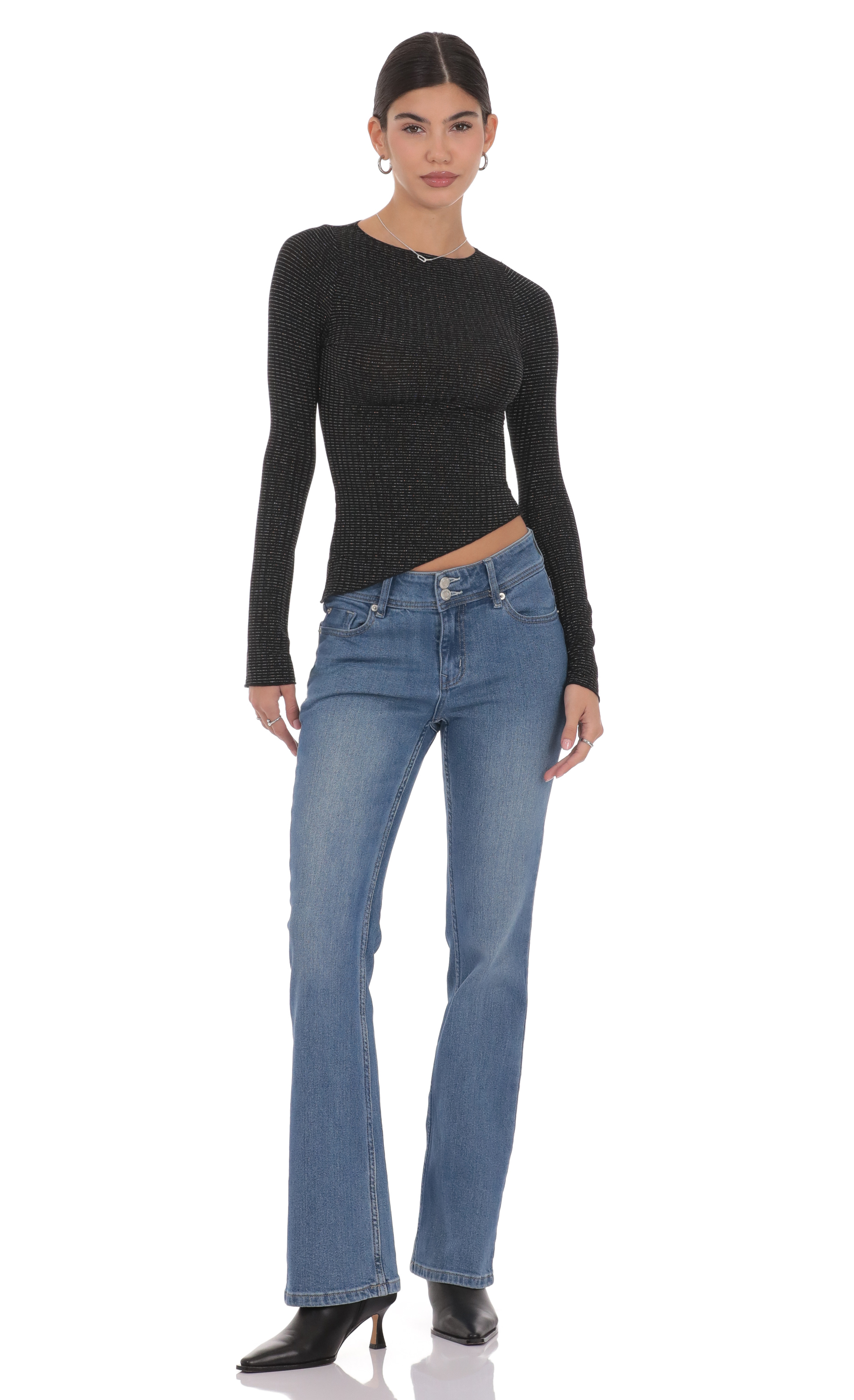 Double Button Slim Flare Jeans in Blue