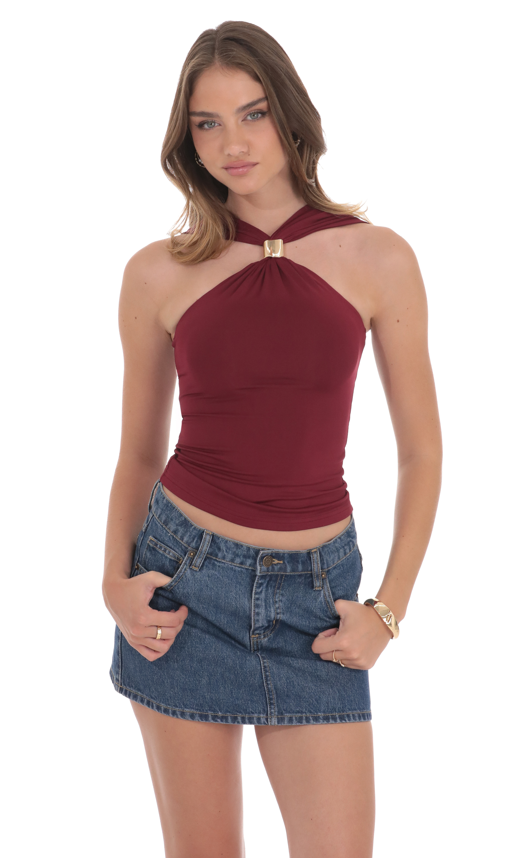 Gold Embellished Top in Burgundy