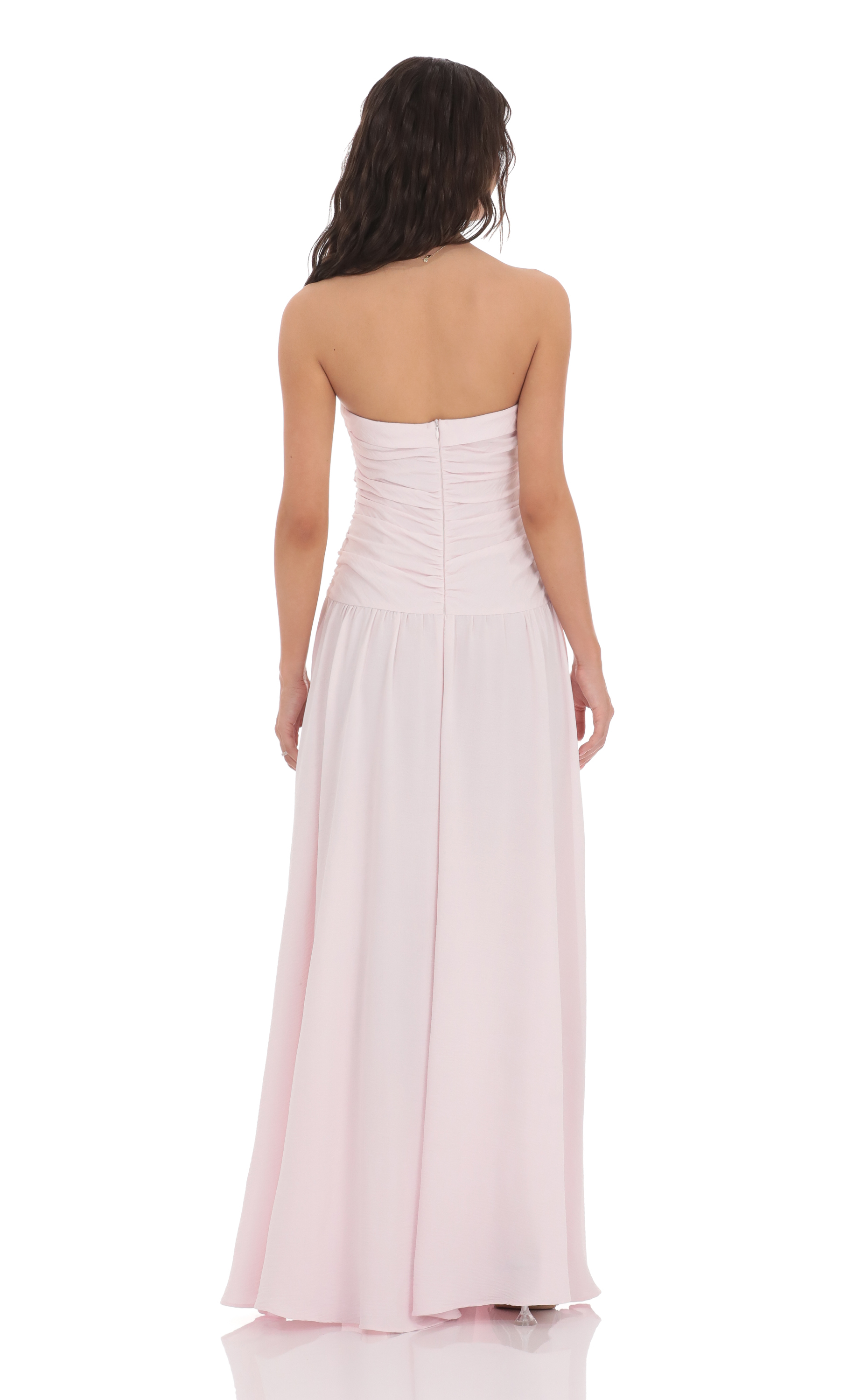 Strapless Drop Waist Maxi Dress in Pastel Pink | LUCY IN THE SKY
