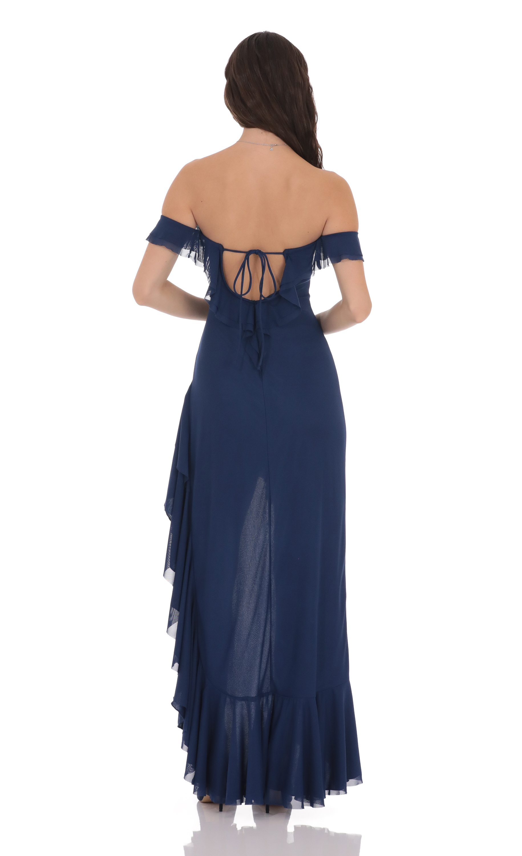 Off Shoulder Ruffle Maxi Dress in Blue Off Shoulder Ruffle Maxi Dress in Blue