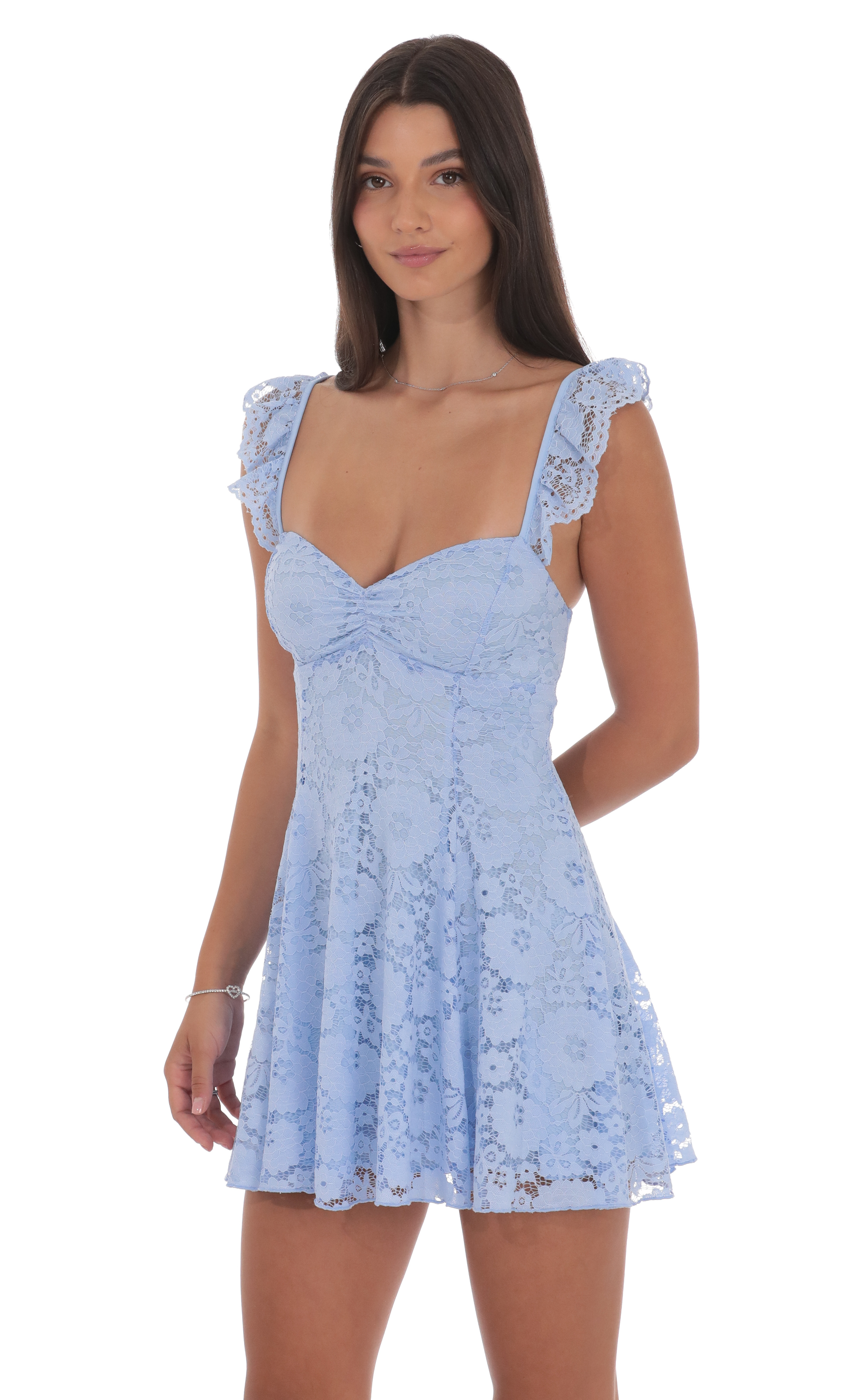 chinese dress ladies Right Moment Lace Overlay Frill Mini Dress White L main image 0