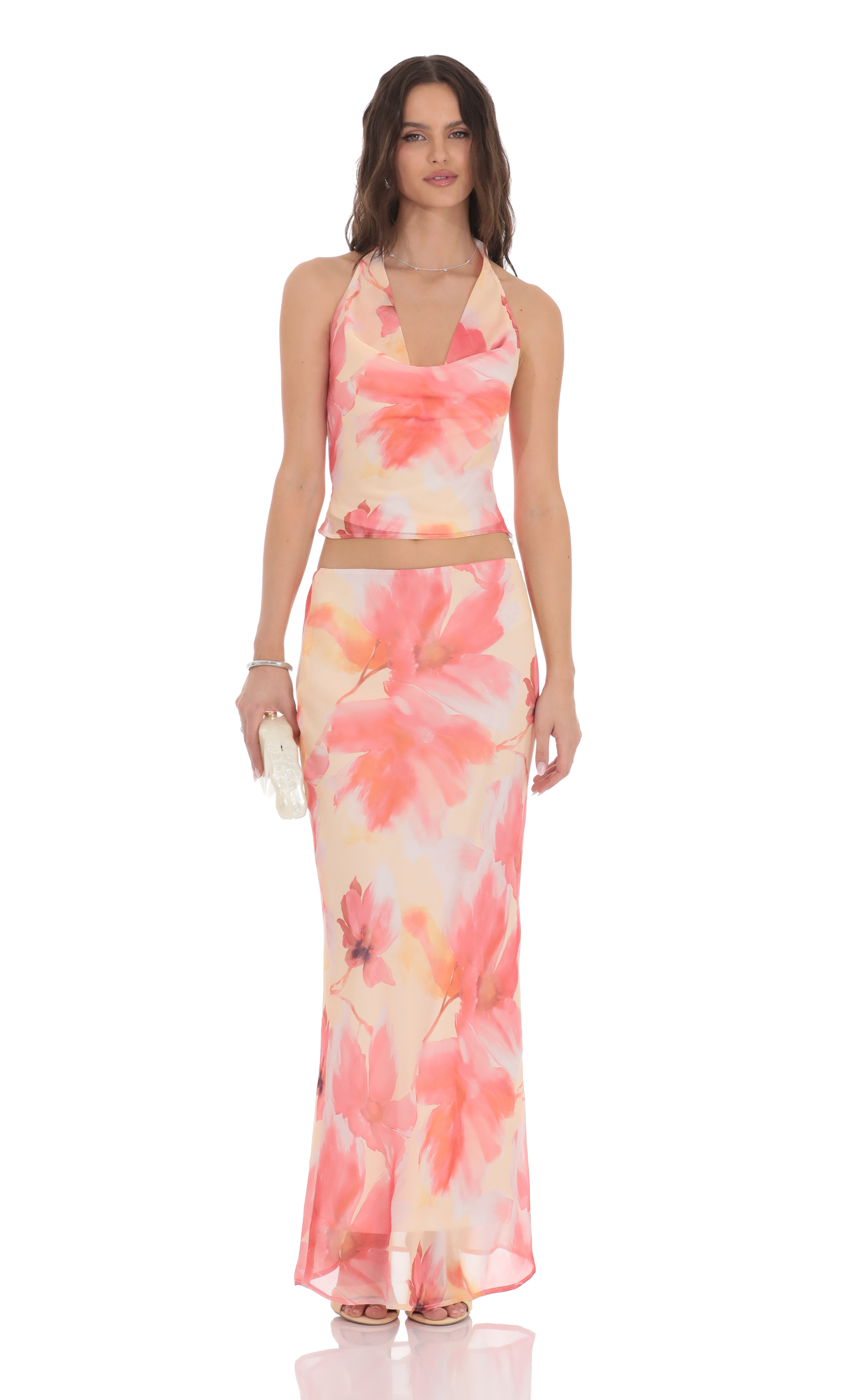 Tropical Floral Maxi Skirt in Orange