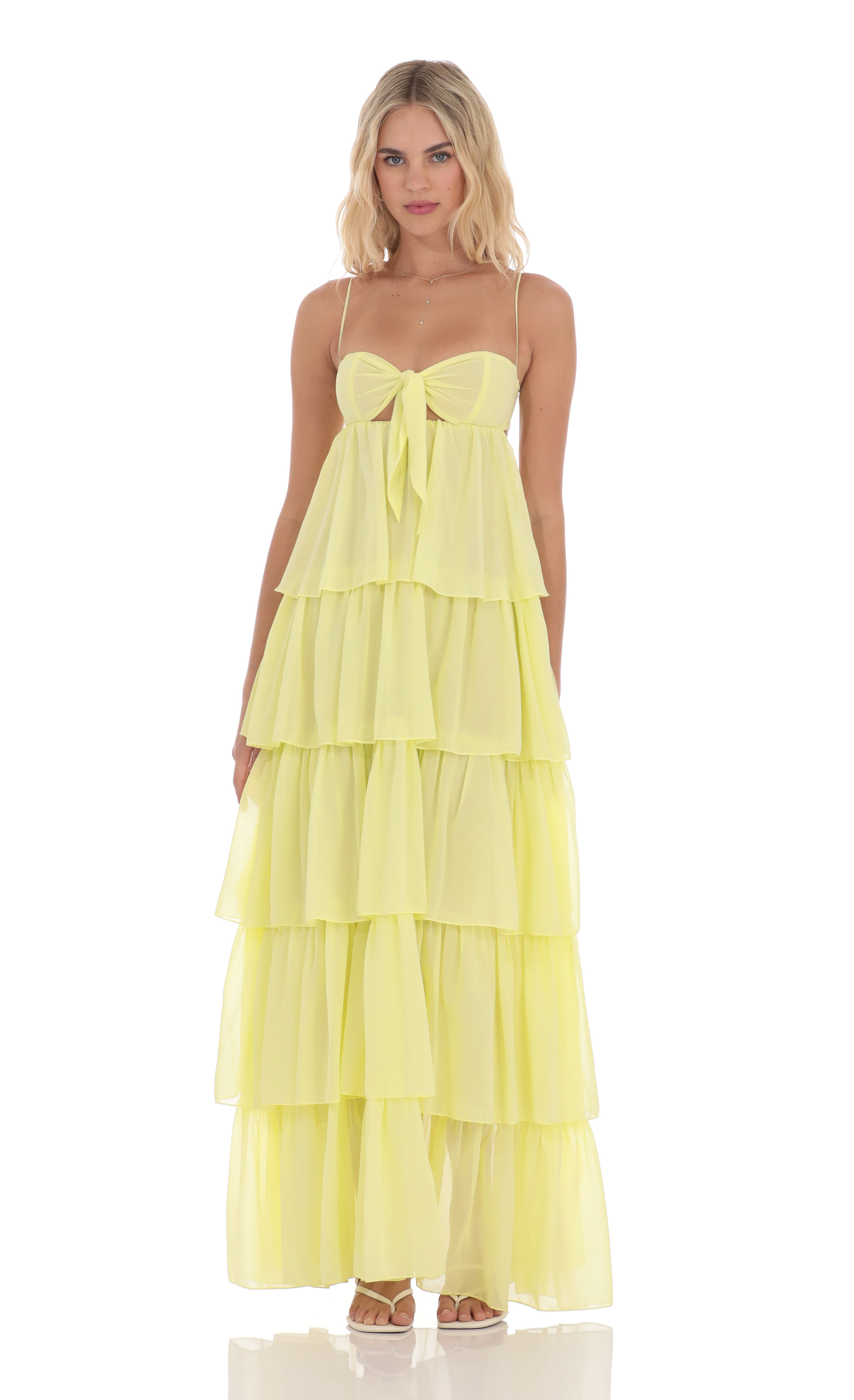 Ruffle Front Tie Maxi Dress in Yellow