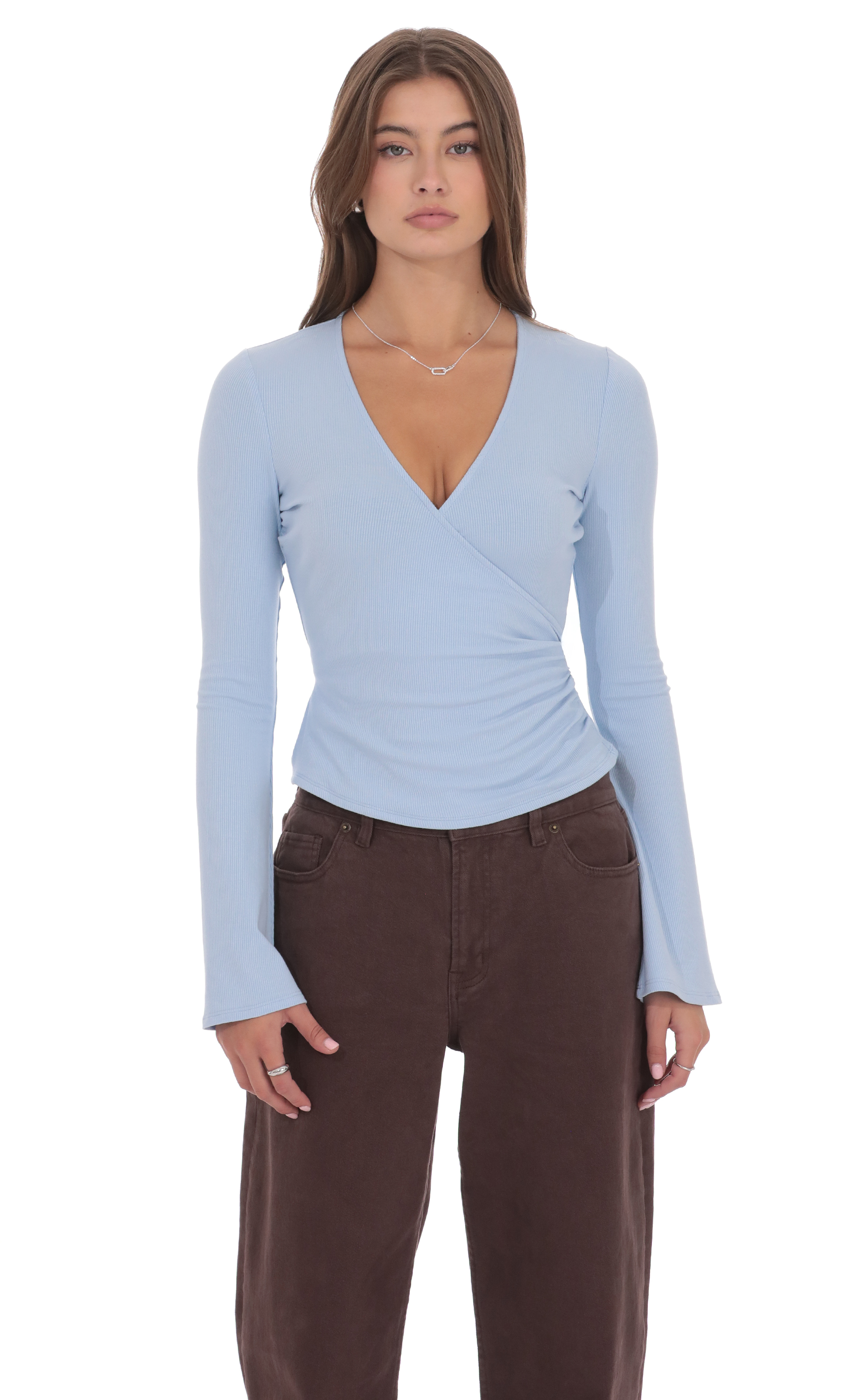 V-Neck Overlap Top in Light Blue