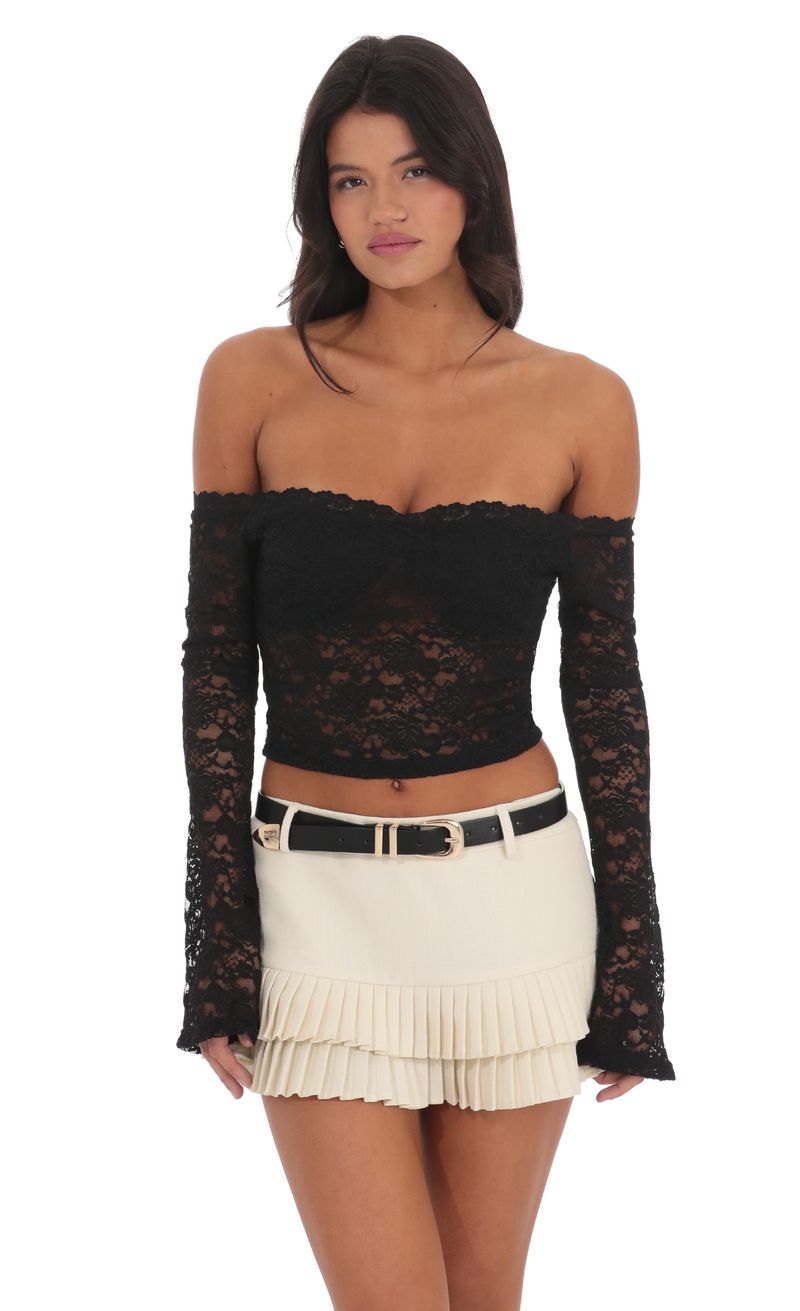 Off Shoulder Sheer Lace Top in Black | LUCY IN THE SKY