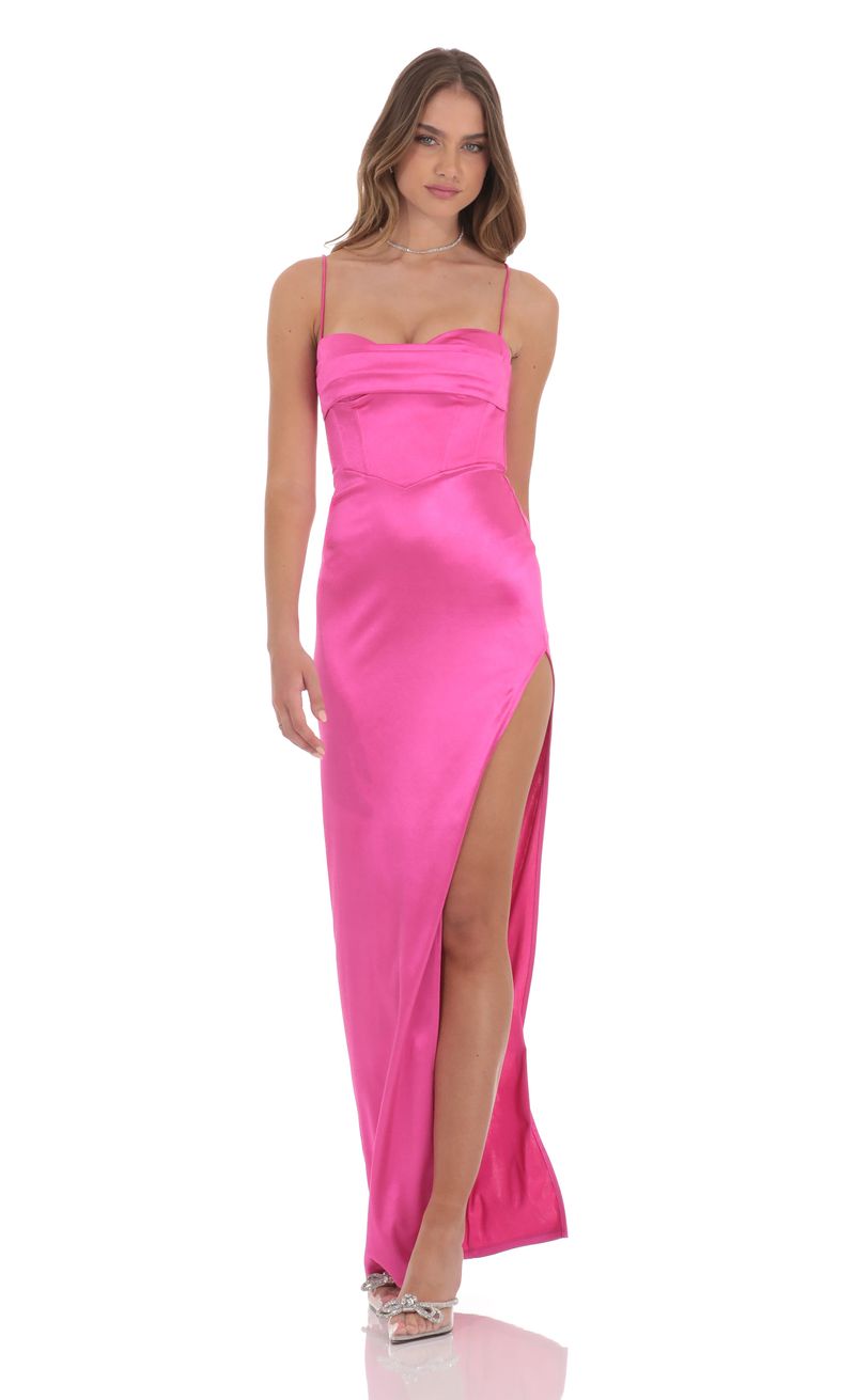 Satin Corset Maxi Dress in Hot Pink | LUCY IN THE SKY