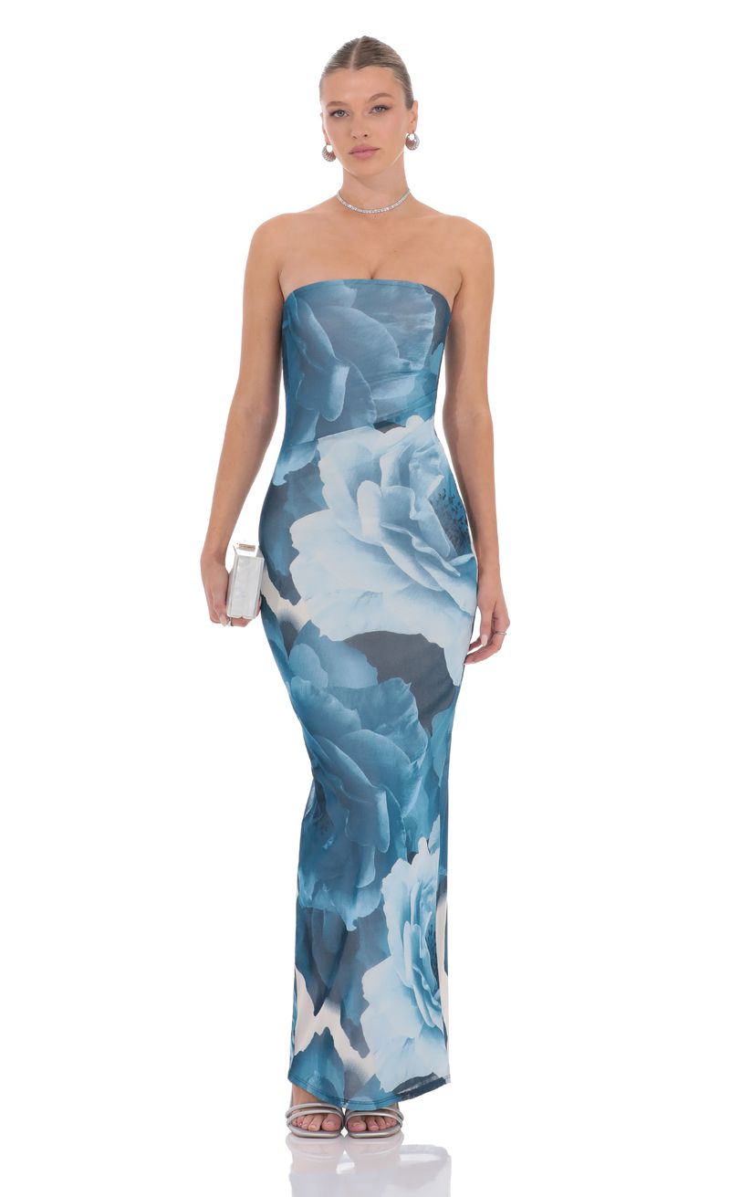 blue ivory dress 3D Flower Sky Blue Strapless A-Line Prom Dress