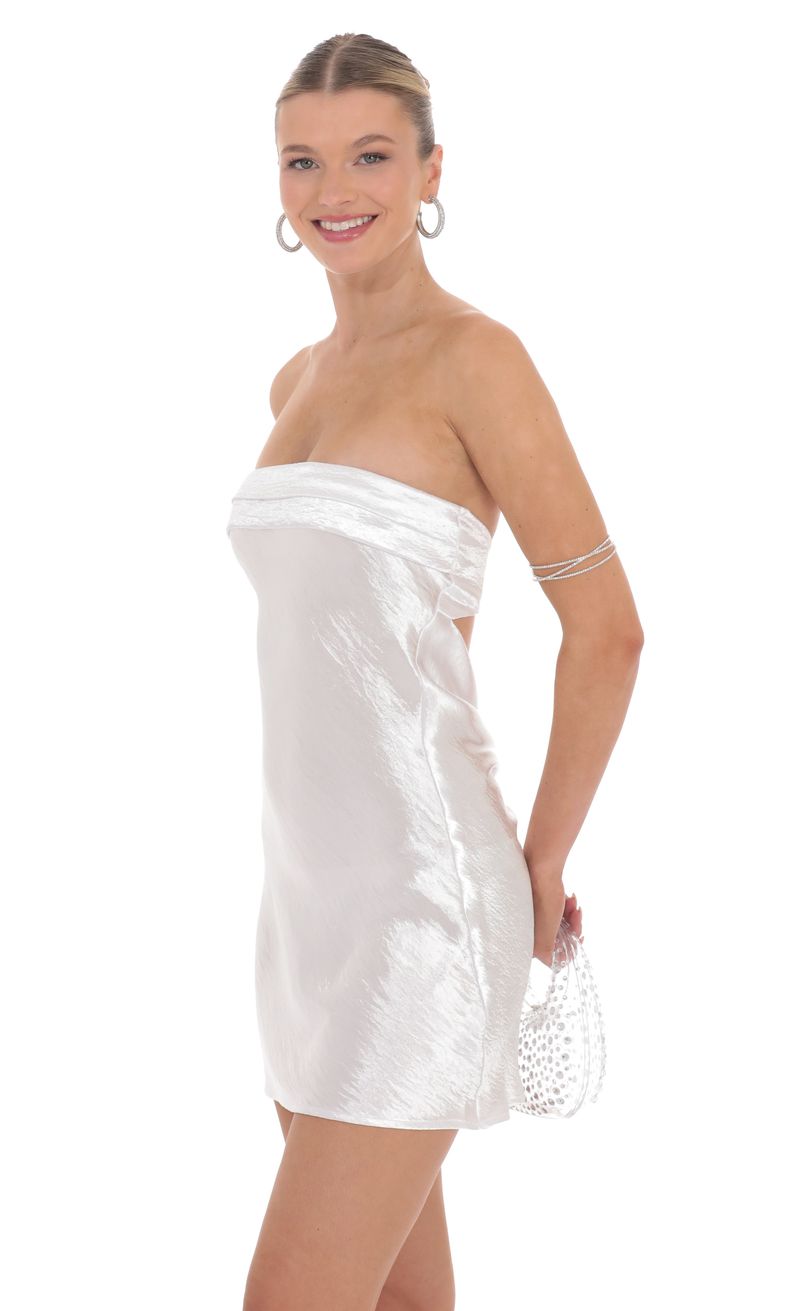 knee length dresses for ladies Make It Known Satin Strapless Pleat Mini Dress main image 1
